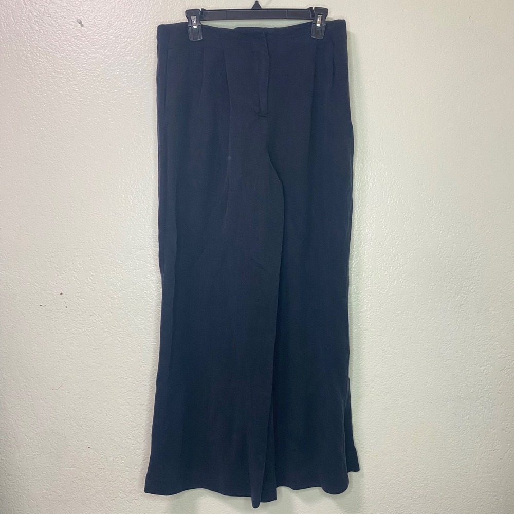 Zara Womens Black Lyocell Blend High Waisted Wide Leg Flowy Trousers Size L
